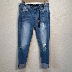 Lucky & Blessed Size 12‎ Mid Rise Skinny Fit Ankle Cuffed Stretch Denim Jean NWT